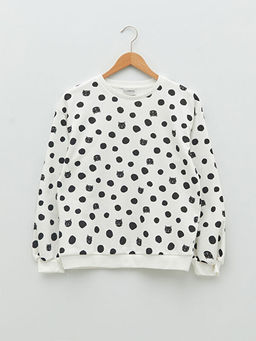 Bisiklet Yaka Bask?l? Uzun Kollu Oversize K?z ?ocuk Sweatshirt ve E?ofman Alt? - Waikiki фото 2