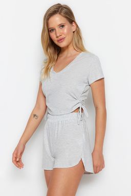 Trendyolmilla Gri Buzgulu Sortlu Orme Pijama Tak?m? THMSS23PT00010
