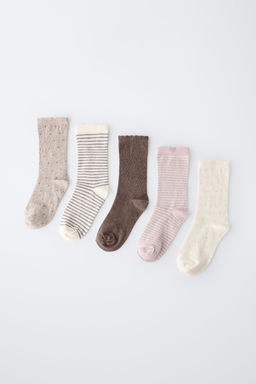 PACK CINCO CALCETINES LARGOS TOPOS Y RAYAS / Tostado - Zara фото 4