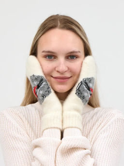 Варежки женские Снегирь в круглом окошке КРУГ 3453-2 - Рассказовские варежки фото 3