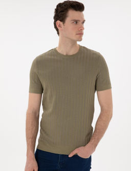 Haki Slim Fit Bisiklet Yaka Triko Ti__rt - Pierre cardin фото 3