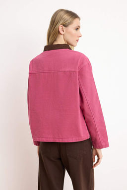 Pembe Fitilli Kadife Yaka Detayl? Denim Gomlek Ceket TWOAW26CE00004