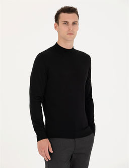 Siyah Regular Fit Bato Yaka Y_n Kar___ml_ Basic Triko Kazak