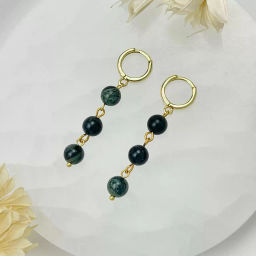 Серьги тройные из зеленой Яшмы