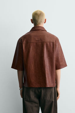 SOBRECAMISA RELAXED FIT EFECTO PIEL / Rojizo - Zara фото 3