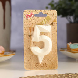 Цена за 3 шт. Свеча в торт «Грань», цифра 5, жемчужный, 6.5 см