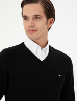 Erkek Slim Fit V Yaka Siyah Basic Kazak - U.s. polo assn фото 2
