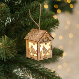 Ёлочная игрушка Домик с птицей, 8х5х6 см, 1 LED, от батареек, свечение тёплое белое