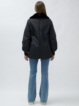 Полупальто зимнее женское с норкой люкс класса черного цвета 8632Ch - Mtforce фото 5