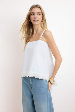 Beyaz Bedeni Arkadan Ayarlanabilir Brode Detayl? Dokuma Bluz TWOSS26BZ00418 - Trendyolmilla фото 2