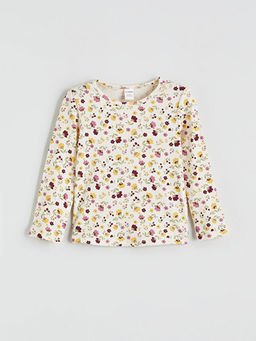 Bisiklet Yaka ?i?ek Desenli K?z ?ocuk Ti??rt