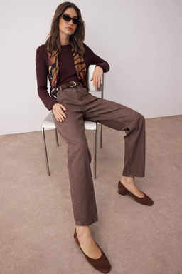 Kahverengi Vintage Y?kama Yuksek Bel Duz Paca Straight Jeans TWOAW26JE00127