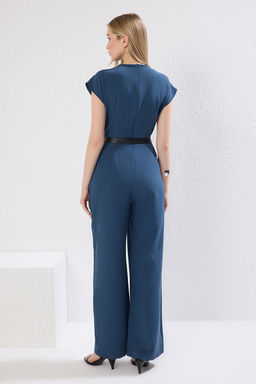 TRENDYOLMILLA Siyah Kemerli Kruvaze Yaka Genis Paca Dokuma Tulum TWOSS21TU0004 фото 4