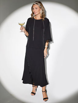 Юбка миди на запАх из креп-шифона с кружевом - Vilatte фото 4