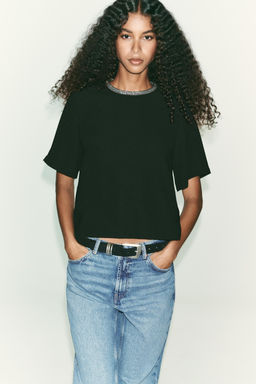 TOP WITH GLITTER NECK - Zara фото 2