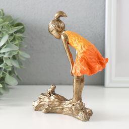 Цена за 2 шт. Сувенир полистоун "Малышка и лягушонок" бронза, оранжевый 12х5х15 см