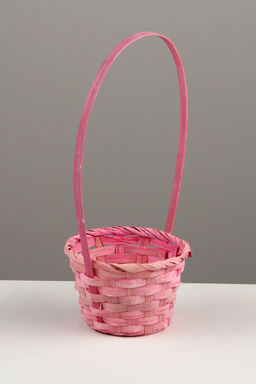 Цена за 2 шт. Корзина плетёная для хранения, 13×13×9.5 см, ручка h=21 см, бамбук, светло - розовая, Greengo