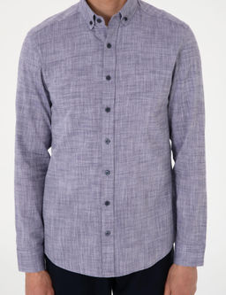Lacivert Keten G_r_n_ml_ Slim Fit Uzun Kollu G_mlek