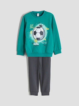 Bisiklet Yaka Bask?l? Erkek ?ocuk Sweatshirt ve E?ofman Alt 2li
