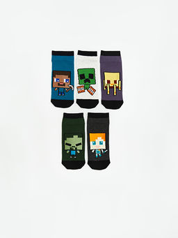 Minecraft Bask?l? Erkek ?ocuk Patik ?orap 5li