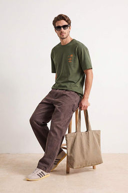 Haki Oversize/Geni_ Kesim Nak__l_ %100 Pamuk T-Shirt TMNSS26TS00051 - Trendyolmilla фото 2