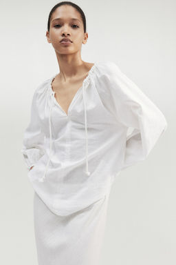 Blusa popover en mezcla de lino