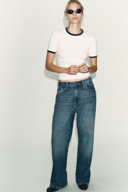 CHUNKY KNIT FAUX PEARL T-SHIRT