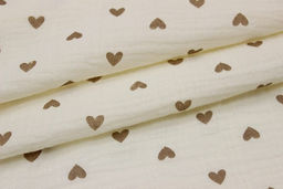 Муслин двухслойный с эф.жатости Бежевые сердечки цв.сливочный, ш.1.4м, хлопок-100%, 120гр/м.кв - Купава фото 3