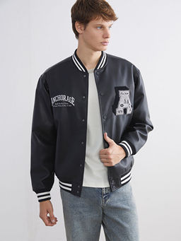 Kolej Yaka Nak??l? Erkek Deri G?r?n?ml? Ceket