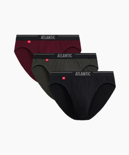 ATLANTIC 3MP-094 Трусы спорт Solid - набор (3 шт.) темно-фиолетовый + черный + темный хаки