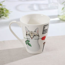Кружка фарфоровая Доляна Котик, 320 мл, цвет белый  фото 2