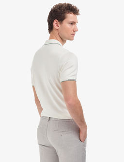 Ekru Slim Fit Polo Yaka Fermuarl_ Triko Ti__rt