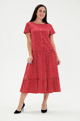 Платье женское из кулирки Кармелита горошек красный - Амадэль фото 6