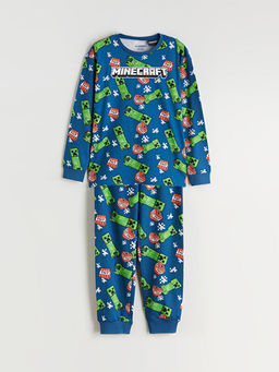 Bisiklet Yaka Minecraft Bask?l? Erkek ?ocuk Pijama Tak?m?