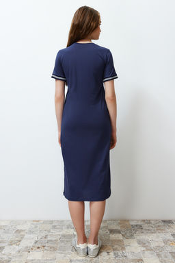 TRENDYOLMILLA Lacivert Triko Bant Detayl? Bisiklet Yaka K?sa Kol Esnek Midi Orme Maxi Elbise TWOSS24EL00121  фото 10