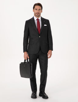 Siyah Slim Fit %100 Y_n Mikro Desenli Tak_m Elbise