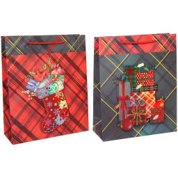 Цена за 12 шт. Пакет подарочный "Новогодний стиль" 26*31*10 см, микс