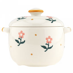 Бульонница фарфоровая Цветение 0,5л, д10,5см, h8см, общая h11см, с крышкой, 2 ручки, с деколью, молочный, в коробке (Китай)
