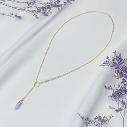 Колье на цепочке с Лунным камнем и Голубым агатом 50 см