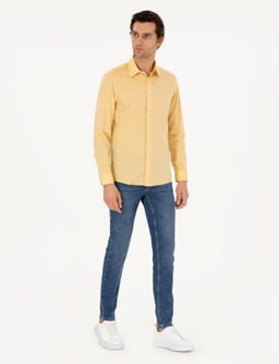 Желтая оксфордская рубашка приталенного кроя из смесового кашемира - Cacharel фото 4