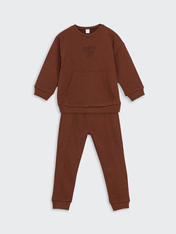 Bask?l? Erkek ?ocuk Sweatshirt ve E?ofman Alt 2li