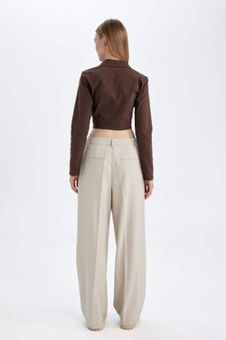 Широкие фланелевые брюки стандартной длины с высокой талией и карманами - Defacto фото 7