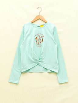 Bisiklet Yaka Minnie Mouse Bask?l? Uzun Kollu K?z ?ocuk Ti??rt