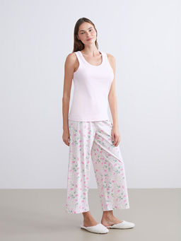 Beli Lastikli ?i?ekli Kad?n Pijama Alt