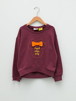 Bisiklet Yaka Minnie Mouse Nak??l? Uzun Kollu K?z ?ocuk Sweatshirt