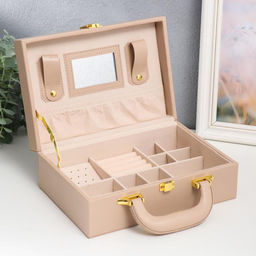 Шкатулка кожзам для украшений чемодан Крупная клетка бежевая 9х25х17 см - Simaland фото 2