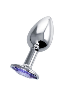 Анальная втулка Штучки-дрючки, металл, серебряная, с фиолетовым кристаллом, 7 см, 2,8 см, 50 г  фото 2