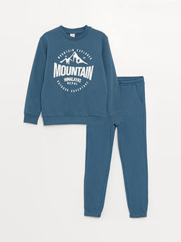 Bisiklet Yaka Bask?l? Uzun Kollu Erkek ?ocuk Sweatshirt ve E?ofman Alt?