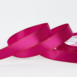 Лента атласная, с золотым люрексом, 15 мм, 23±1 м, розовая №72