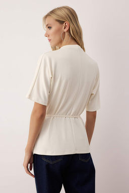 Ekru Baglama Detayl? Regular/Normal Kal?p Orme Bluz TWOAW26BZ00174